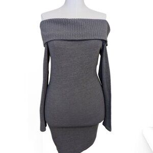 Seven Sisters Grey Off the Shoulder Sweater Dress Girly Cute Neutral Size S